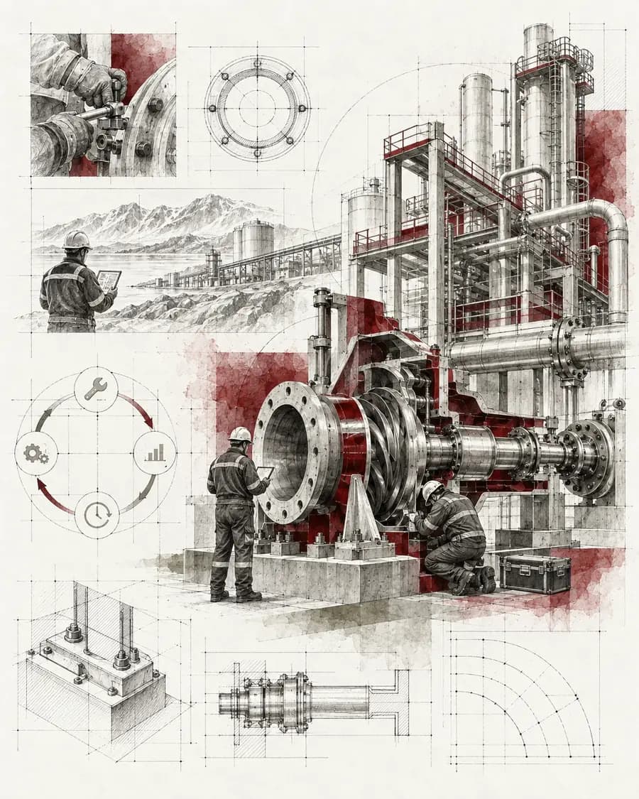 Industrial plant technical support, maintenance and lifecycle service illustration
